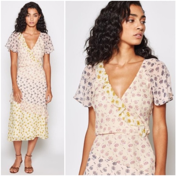 JOIE Orita Silk Ruffled Floral Dress Feminine Garden Party Tea Size 10 Boho - Picture 5 of 13